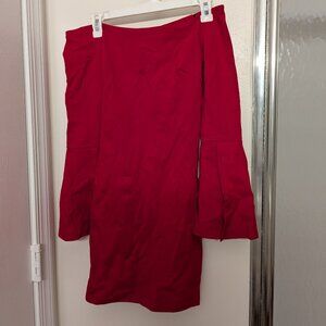 Bright red off the shoulder bodycon mini dress